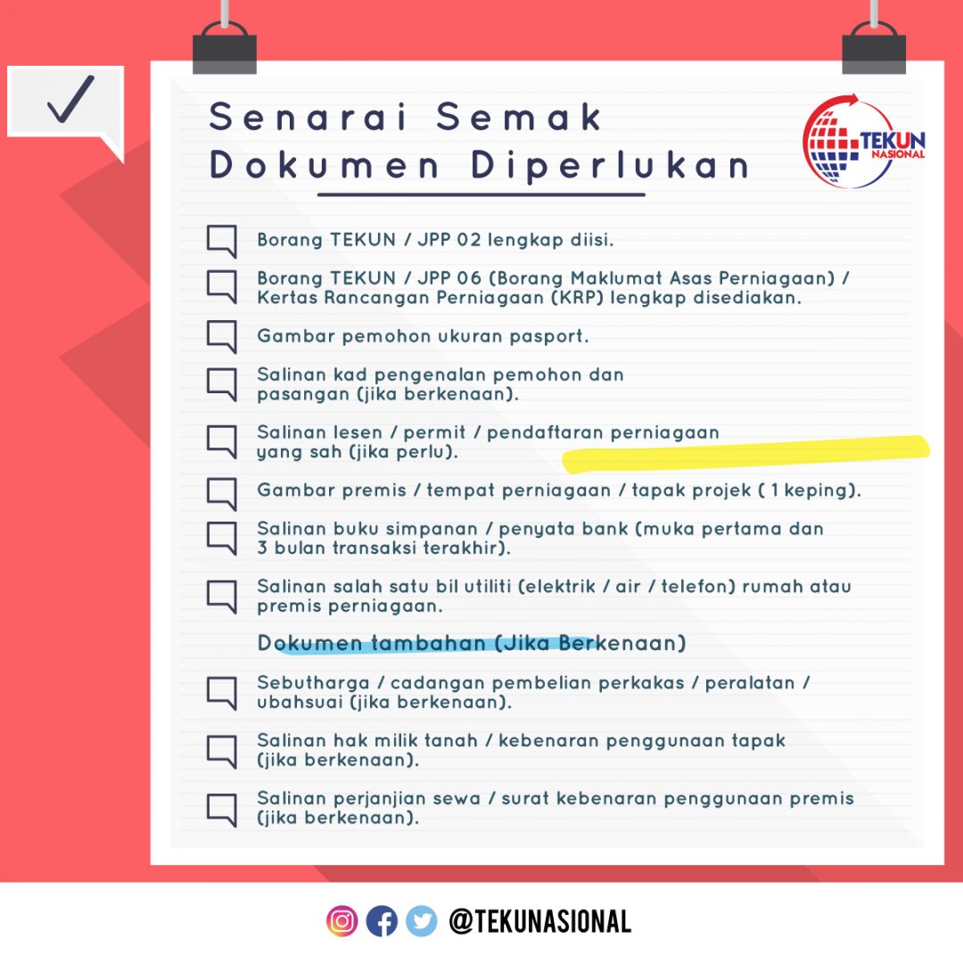 Senarai Semak Dokumen Yang Diperlukan Untuk Membuat Permohonan Pembiayaan Di Tekun Nasional